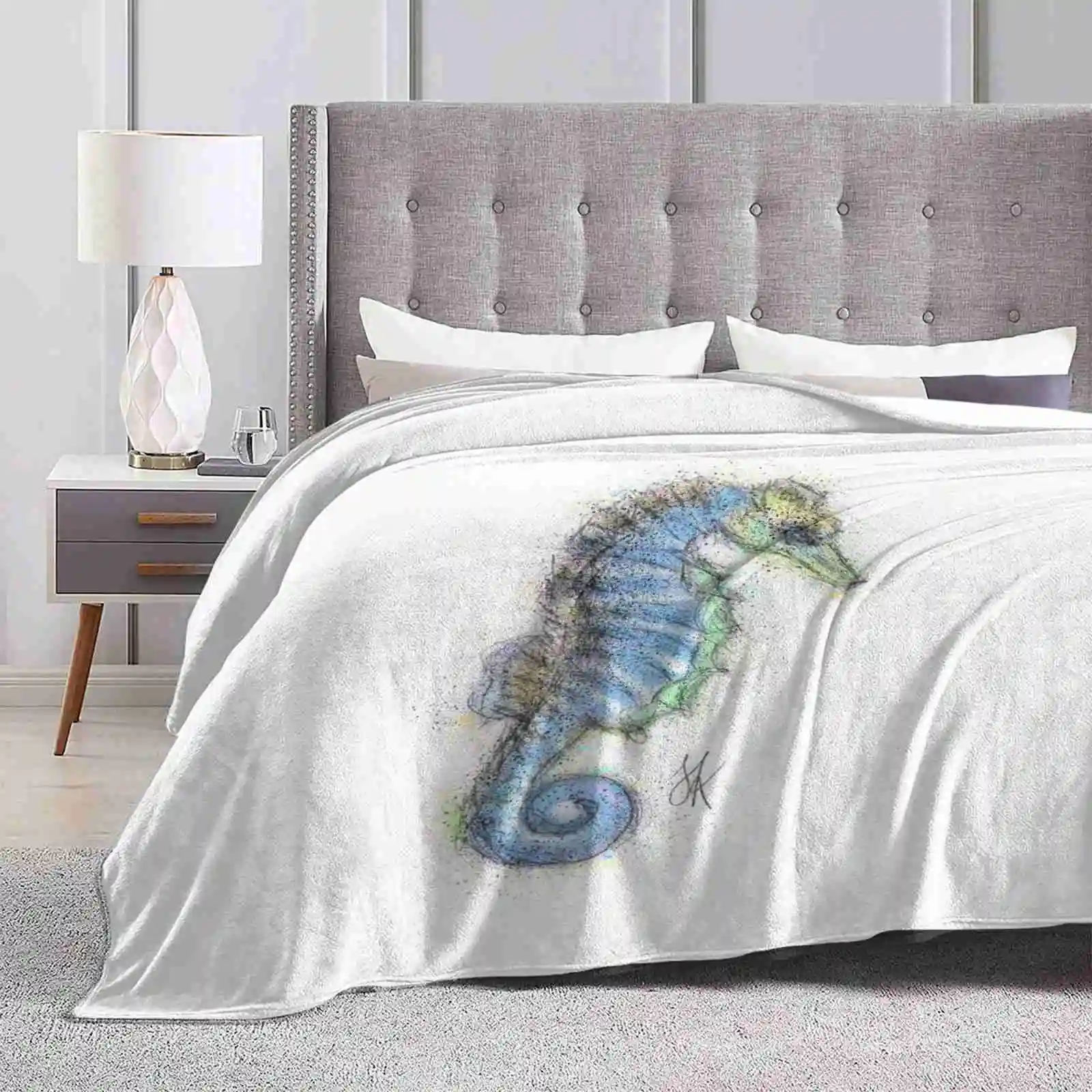 Seahorse Shaggy Throw Soft Warm Blanket Sofa/Bed/Travel Love Gifts Seahorse Sea Creatures Sea Animals Ocean Blueness Sweet