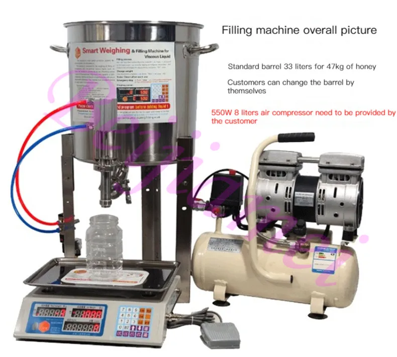 Automatische Honig Wiegen Füllung Maschine 33L Edelstahl Kommerziellen Honig Viskose Paste Füllstoff Verpackung