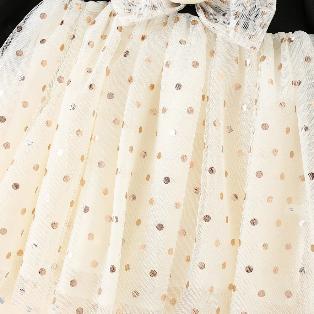 (0-3 Years Old Girls) Autumn New Girls Long Sleeve Round Neck Pattern Plush Rabbit Bow Polka Dot A-line Dress