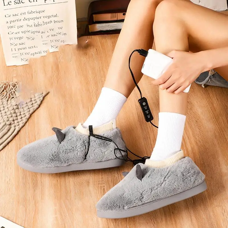 USB Electric Heating Shoes Plush Electric Heated Foot Warmer Washable Foot Slipper Women Men Comfortable Coral Fleece Socks