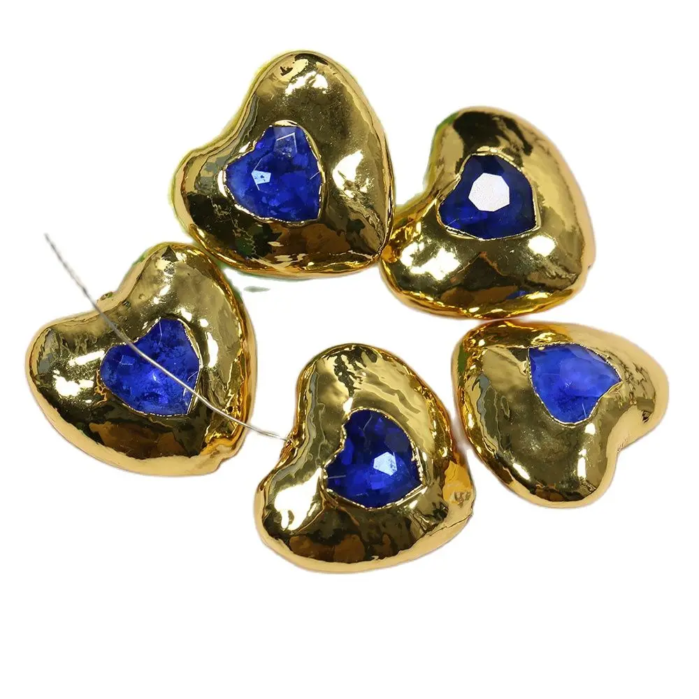 APDGG 5 Pcs Natural Blue Crystal Gold Plated Beads Jewelry Findings Loose Beads Connector Pendant Jewelry DIY