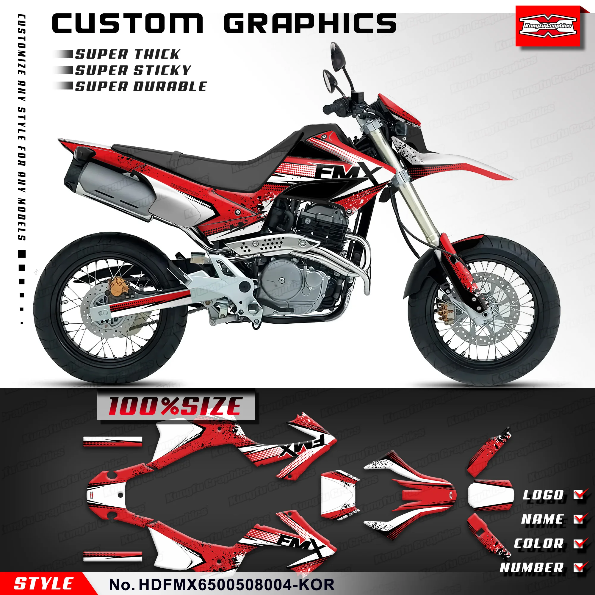 

KUNGFU GRAPHICS Custom Sticker Sheet Motorcycle Decals for HONDA FMX 650 FMX650 2005 2006 2007 2008 Vinyl Graphics, Rebuilding