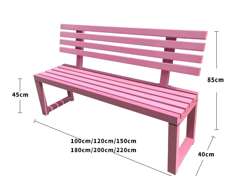 Pink backrest park chair outdoor shopping mall rest solid wood stool courtyard wrought iron bench