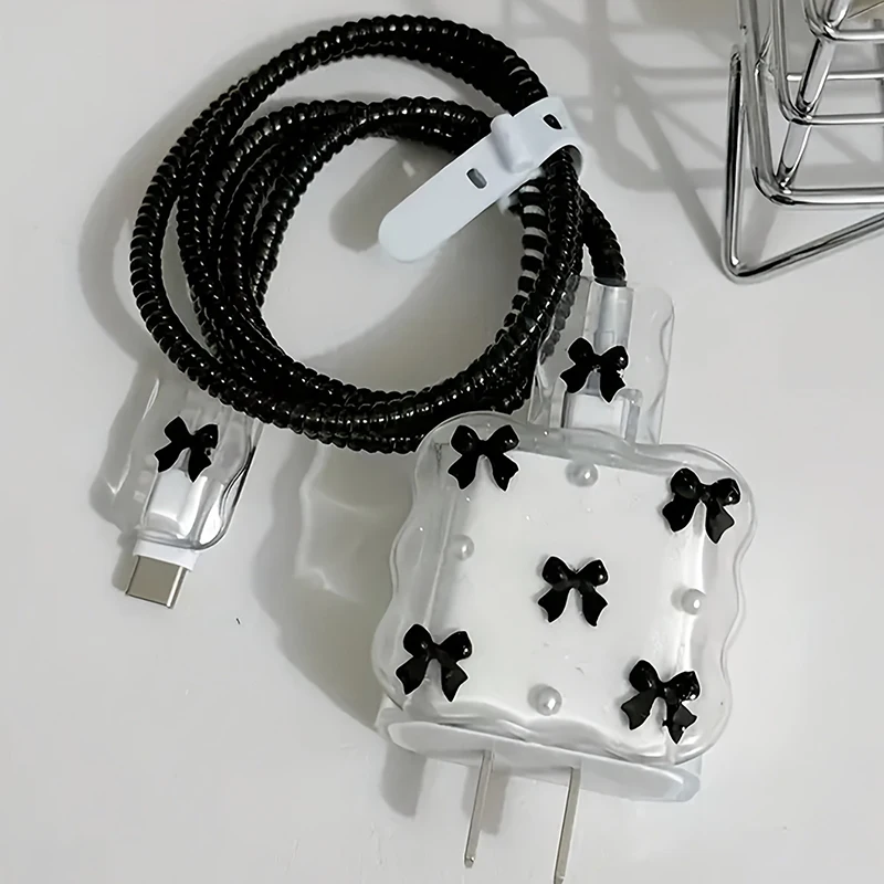 

Cute 3D Pearl Little Bowknot USB Cable Protector Cover for IPhone 18W/20W Data Line Head Cord Fast Charging Case Sleeve