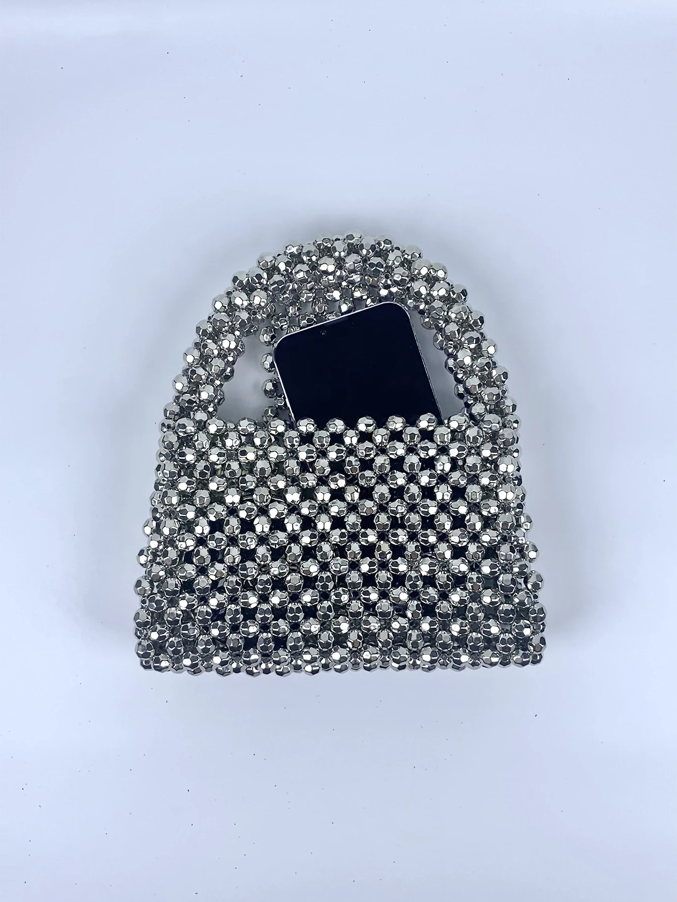 2023 niche handmade beaded hollowed out crystal beads woven portable banquet candy colored small square bag