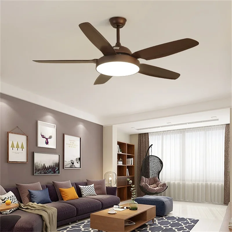 TEMAR Retro Simple Ceiling Fan Light Remote Control with LED 52 Inch Lamp for Home  Living Dining Room