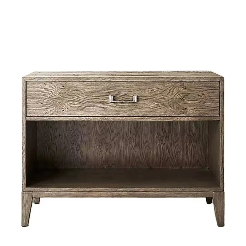 

Modern luxury style solid wood natural wood grain Colored rectangular bedside table for bedroom