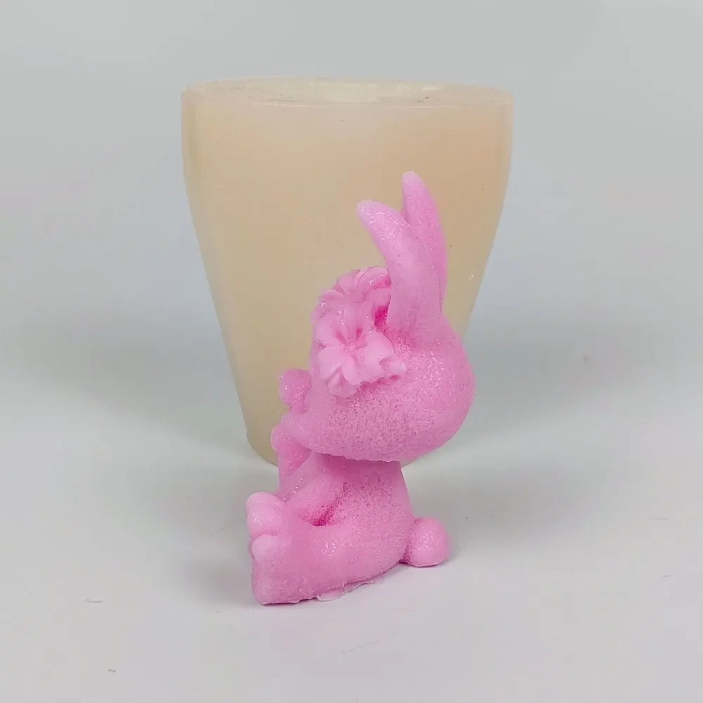 3D Mochi Toy Molds rabbit Flower Candle Silicone Mold Cement Bunny Aromatherapy Plaster Mold Fondant Cake Candle Mold Tools