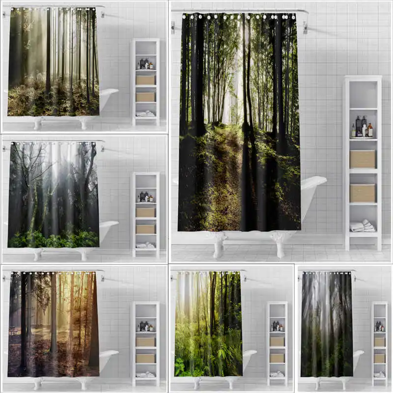 

Green Bamboo Forest Shower Curtain Waterproof Cloth Mold Proof Prevent Light Leakage Toilet Partition Curtain