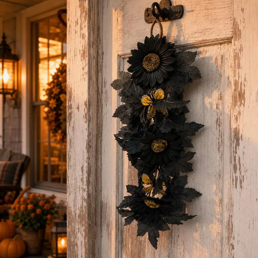 Simulated Maple Leaf Rattan Ornament Hanging Bouquet for Front Door Porch Entrance Wall Fireplace Table Stair Railing Wall Decor