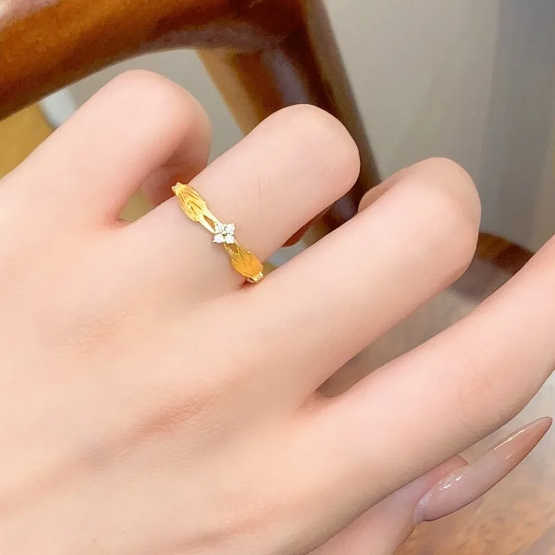 خاتم الزركون البرسيم بأربع أوراق المصقولة، فلاش فاخر خفيف عتيق، تكديس متخصص، يرتدي حلقة إصبع السبابة، نمط المحكمة في العصور الوسطى #3