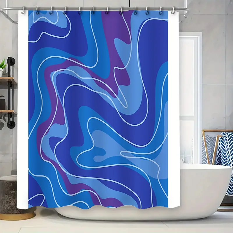 

Синяя абстрактная волнистая занавеска для душа, современное искусство, океанская рябь, декор для ванной комнаты, набор водонепроницаемых вкладышей