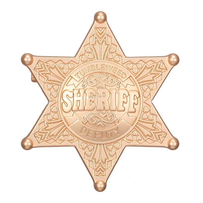 Cartoon SHERIFF DEPUTY Prizes Brooches Vintage Hexagon Star Honor Pin Badges Holloween Party Jewelry for Kids 48mm/1.9“ view 3