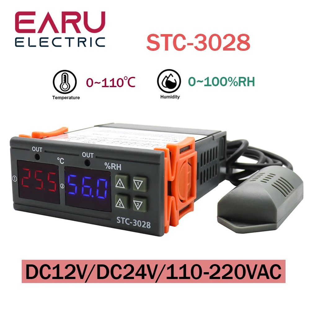 Duplo Controlador de Temperatura Digital Dois Saída Relé Dc12v dc 24v Ac220v Termorregulador Termostato com Aquecedor Térmico Stc3008
