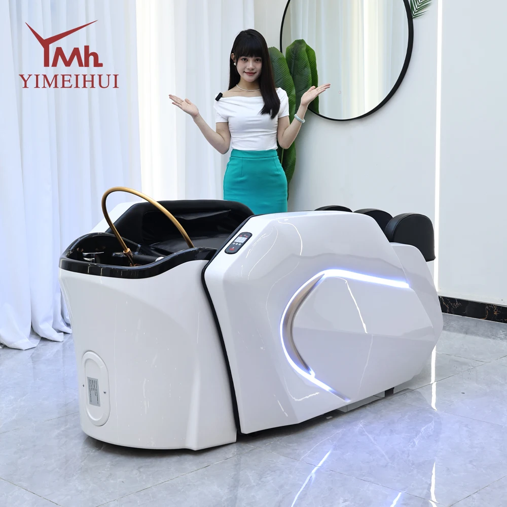 Electric Massage Shampoo Bed Black Acrylic Bowl with Steam Ambient Light Hair Spa Salon