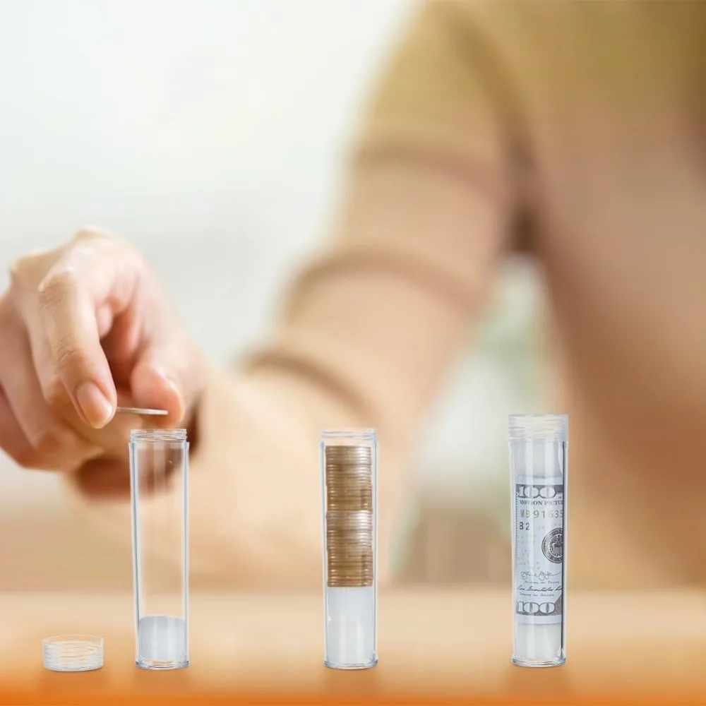 10 PCS Round Clear Coin Storage Tube 0.9inch Inner Diameter Plastic Coin & Paper Money Tube with Screw on Lid Coin Holders view 6