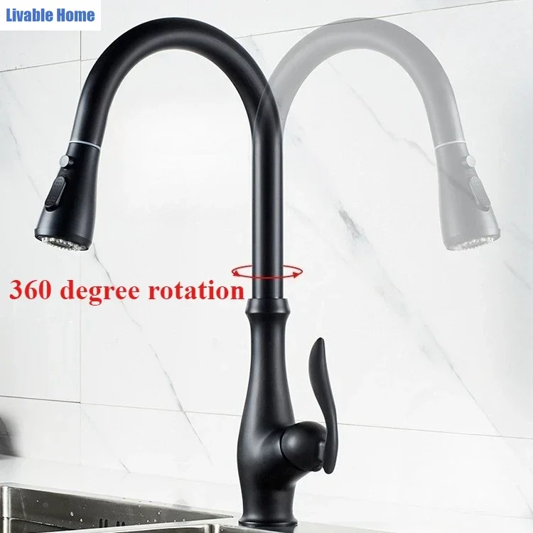 Black Kitchen Faucets Pull Out Kitchen Sink Mixer Tap Single Lever Water Mixer Tap Crane For Kitchen 360 Rotation Mixer