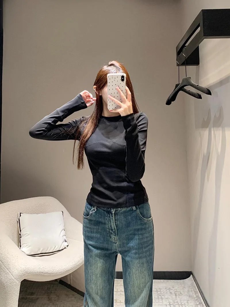 

2024 Autumn New Women's T-shirt Fashionable, Exquisite, Casual, Simple, Waist cinching, Slimming, Round Neck Bottom Shirt Top