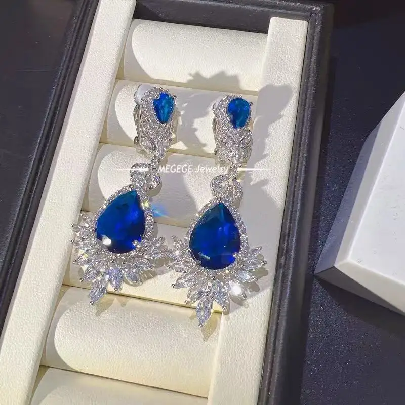 CC Created Sapphire Earring Bridal Set Necklace Drop Earring 925 Silver Needle Fine Jewelry Sets For Women Party Accessories