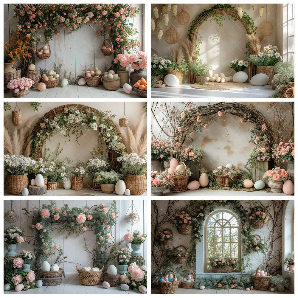 Spring Easter Bohemian Flower Arch Theme Customized Family Party Decoration Banner Provide Portrait Photography Props Background