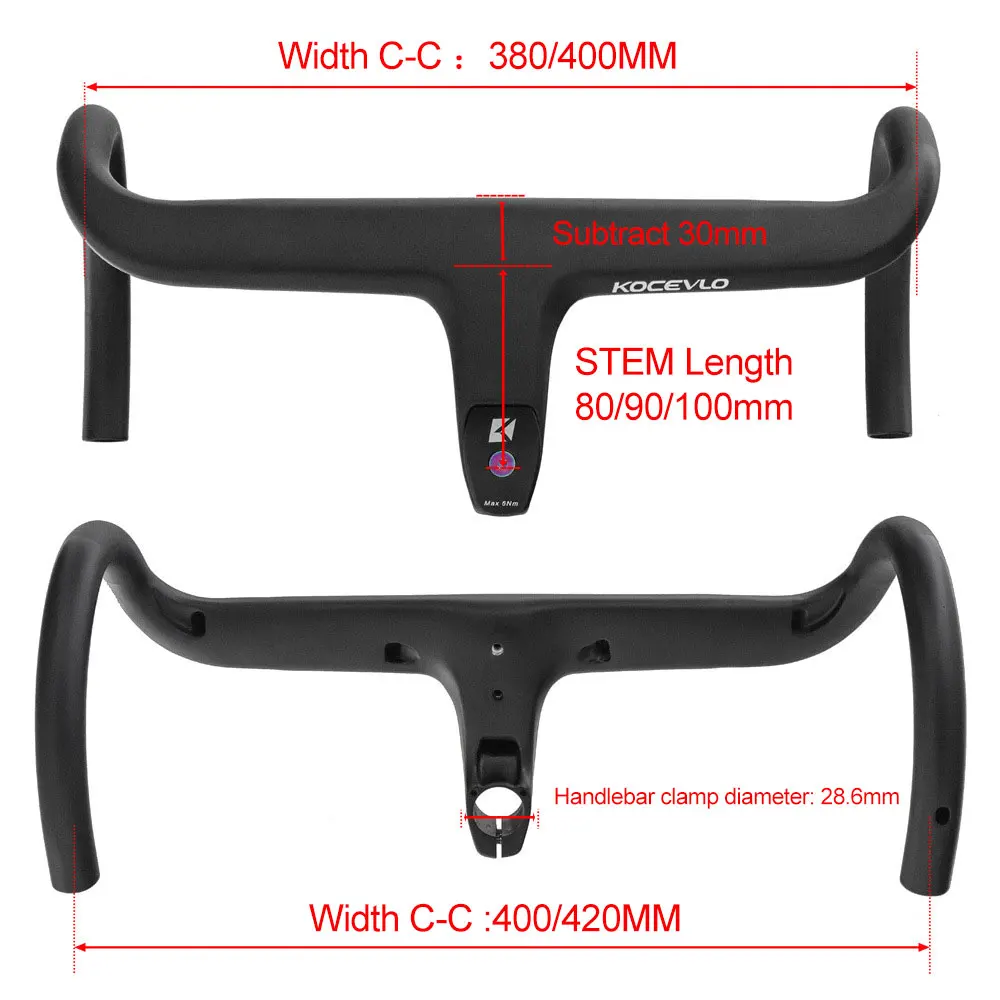 Für alle integrierten Fahrradlenker aus Kohlefaser, Durchmesser 28,6 mm, Größe 380/400 mm, Lenker mit Computerhalterung – Detail 1