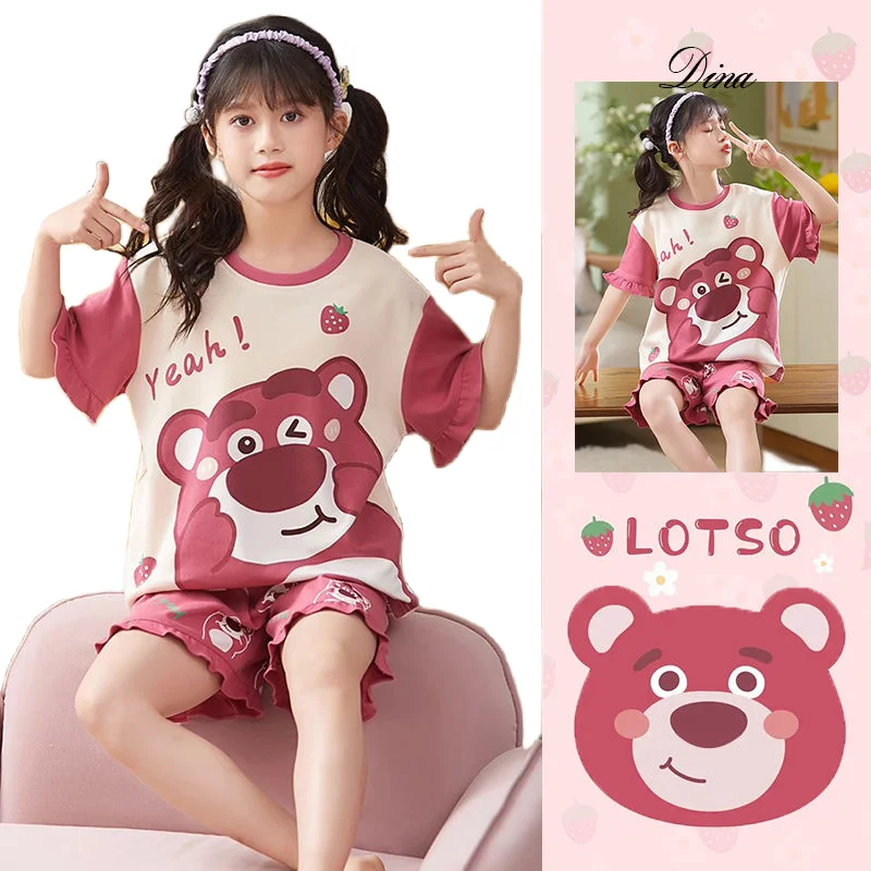 Cinnamoroll Summer Children's Short-sleeved Thin Pajamas Creative Cute Princess Style Strawberry Bear Cartoon Girl Homewear Set