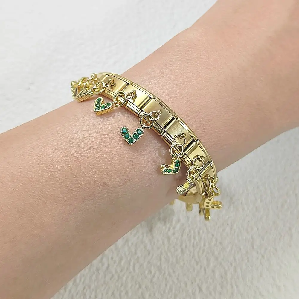 Y2k Bunter Herz-Anhänger mit CZ-Steinchen, Modischer Italienischer Charm-Anhänger, Passend für 9mm Edelstahl-Armbänder, DIY-Schmuckherstellung – Detail 2