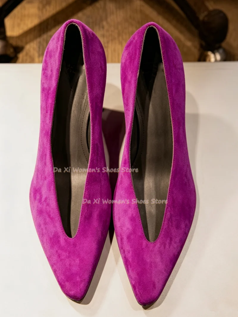 Square-Toed V-Shaped Opening V-Shaped Opening Purple Suede-Like Material Low-Cut High Heels Slip-On Women's Autumn Shoes 2026
