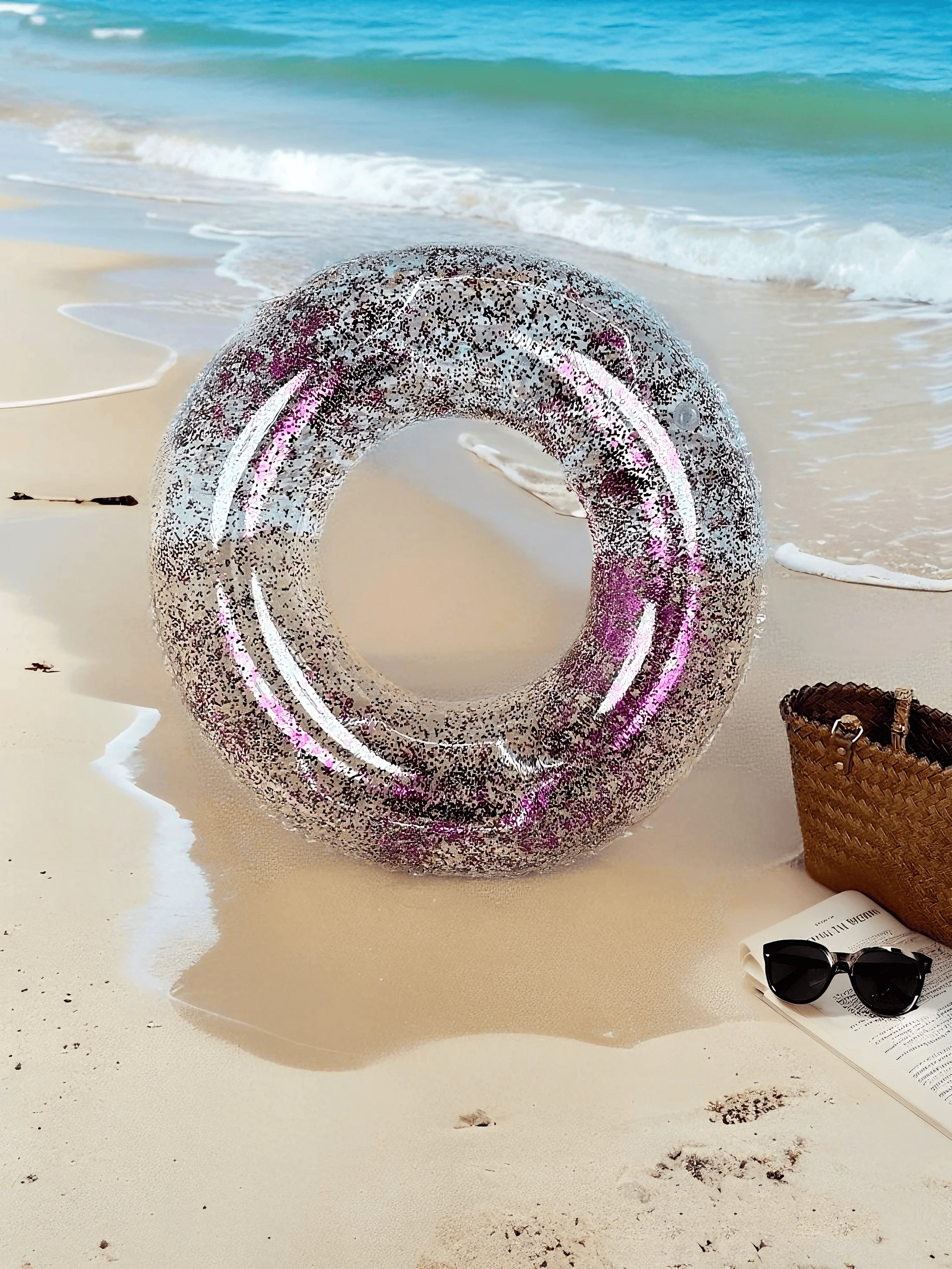 

1PC Transparent Purple Sequin Decorated Swim Ring, Perfect Summer Gift For Pool And Beach Party, Relaxation