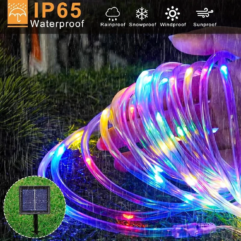 String Lights Solar Tube Rope Fairy Waterproof Remote Control Garland LED Festoon 7/12/22M Outdoor New Year Wedding Xmas Decor