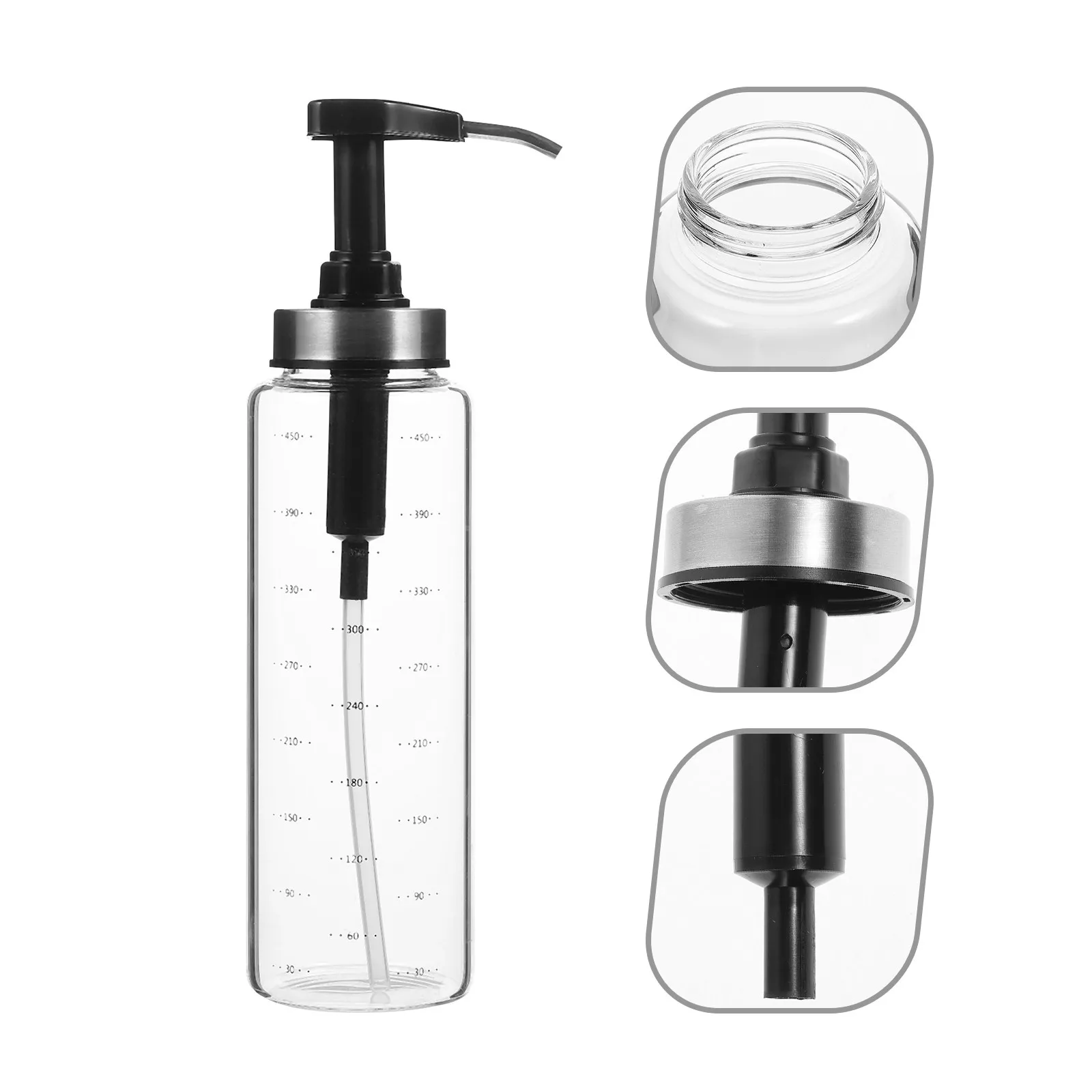 Dispensador de Salsas Profesional de 500 ml, Botella de Vidrio con Pistón de Acero Inoxidable para Salsas Espesas, Miel, Aceite, Vinagre y Mostaza