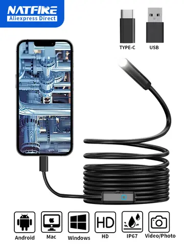 7MM TYPE-C Android Endoscope Camera IP67 Waterproof 6 LED Adjustable Borescope Mini Camera with 6 LEDs