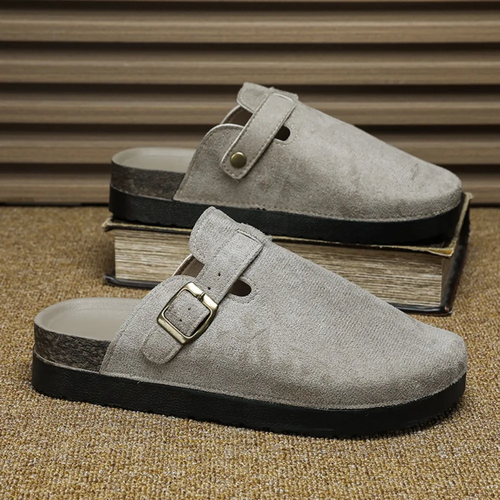 Fashion Men's Suede Mules Slippers With Arch Support Outdoor Beach Slides Home Shoes