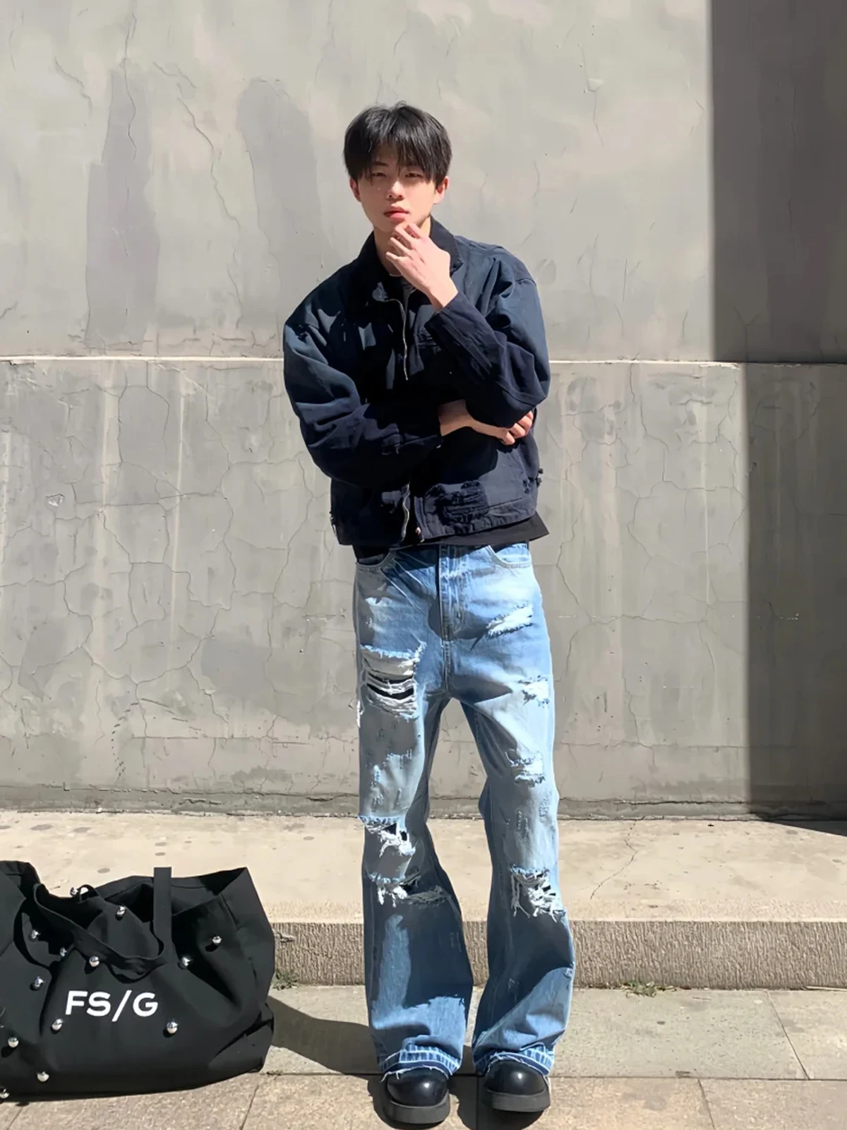 

Retro Waed Blue Hole Denim Jeans Men Women Straight Loose Frayed Leggings Casual Classic Sle mid High Waist Long Trousers