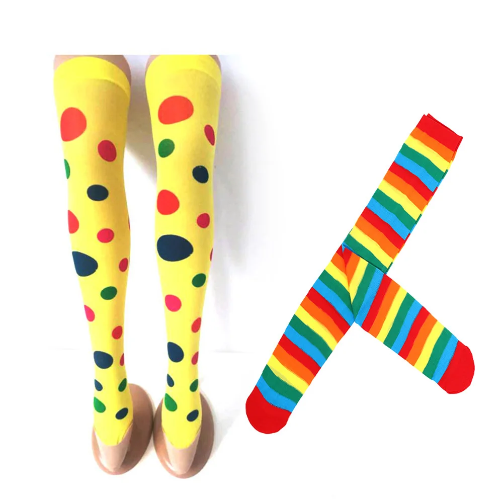 

4Pcs Colorful Clown Knee High Stockings Dot Stripe Long Elastic Socks for Cosplay Party Dress Up Womens Leggings