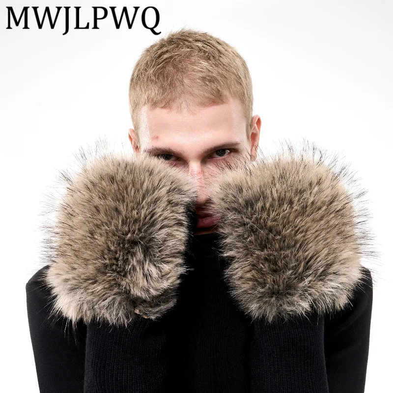 MWJLPWQ ذكر فو الفراء نصف اصبع قفازات للجنسين الهيب هوب الراب فروي محبوك المرقعة الدافئة 2025 الخريف جديد 12284