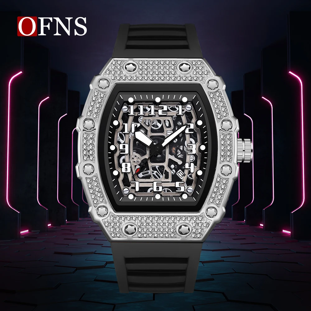 OFNS 7106 Men's Watch Wine Bucket Type Multi functional Waterproof Night Light Calendar Men's and Women's Universal Quartz Watch