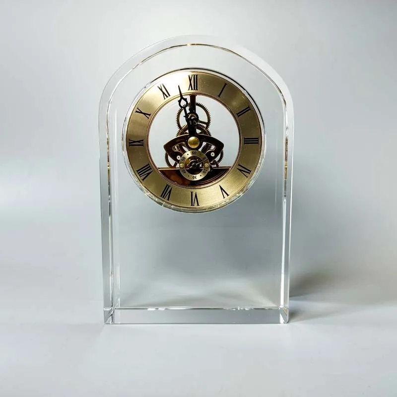 Crystal mechanical seat clock, business gifts, light luxury engraving, desktop ornaments, free design lettering factory straight