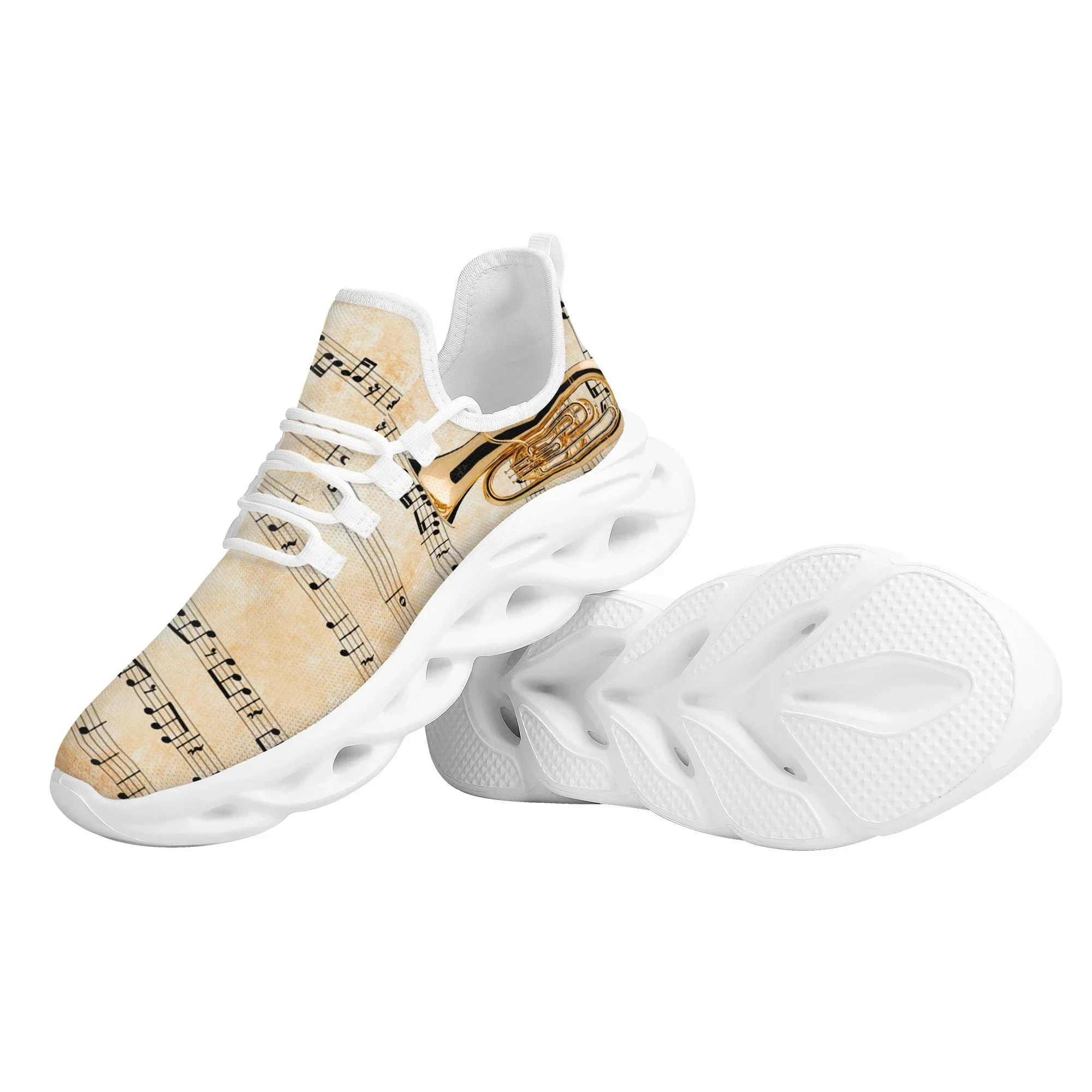 Fashion Music Notes Musical Instrument Pattern Women Vulcanized Shoes Comfort Jogging Sneakers Lace Up Flats