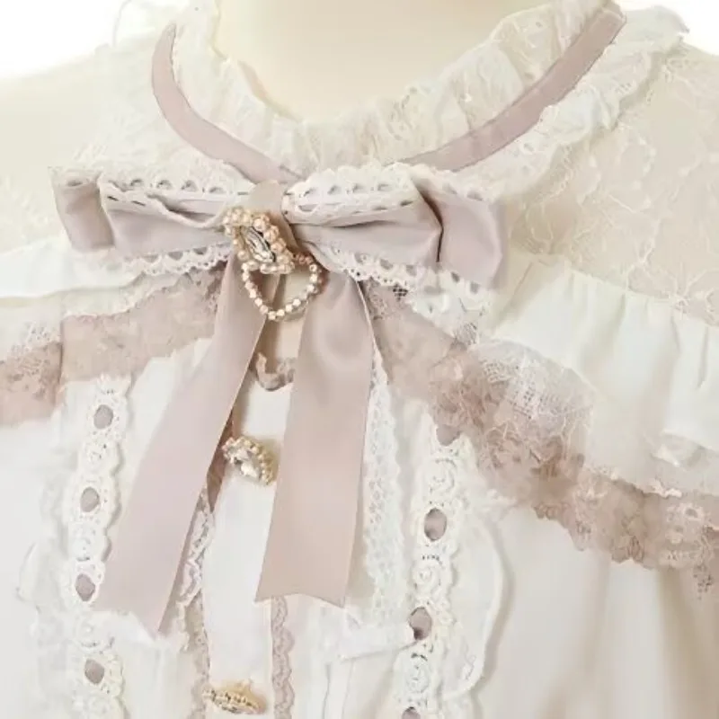 Harajuku Süße Blusen Frauen Lolita Elegante Liebe Herz Bogen Off Schulter JK Hemd Mädchen Casual Spitze Rüschen Y2k Tops Mujer Blusas