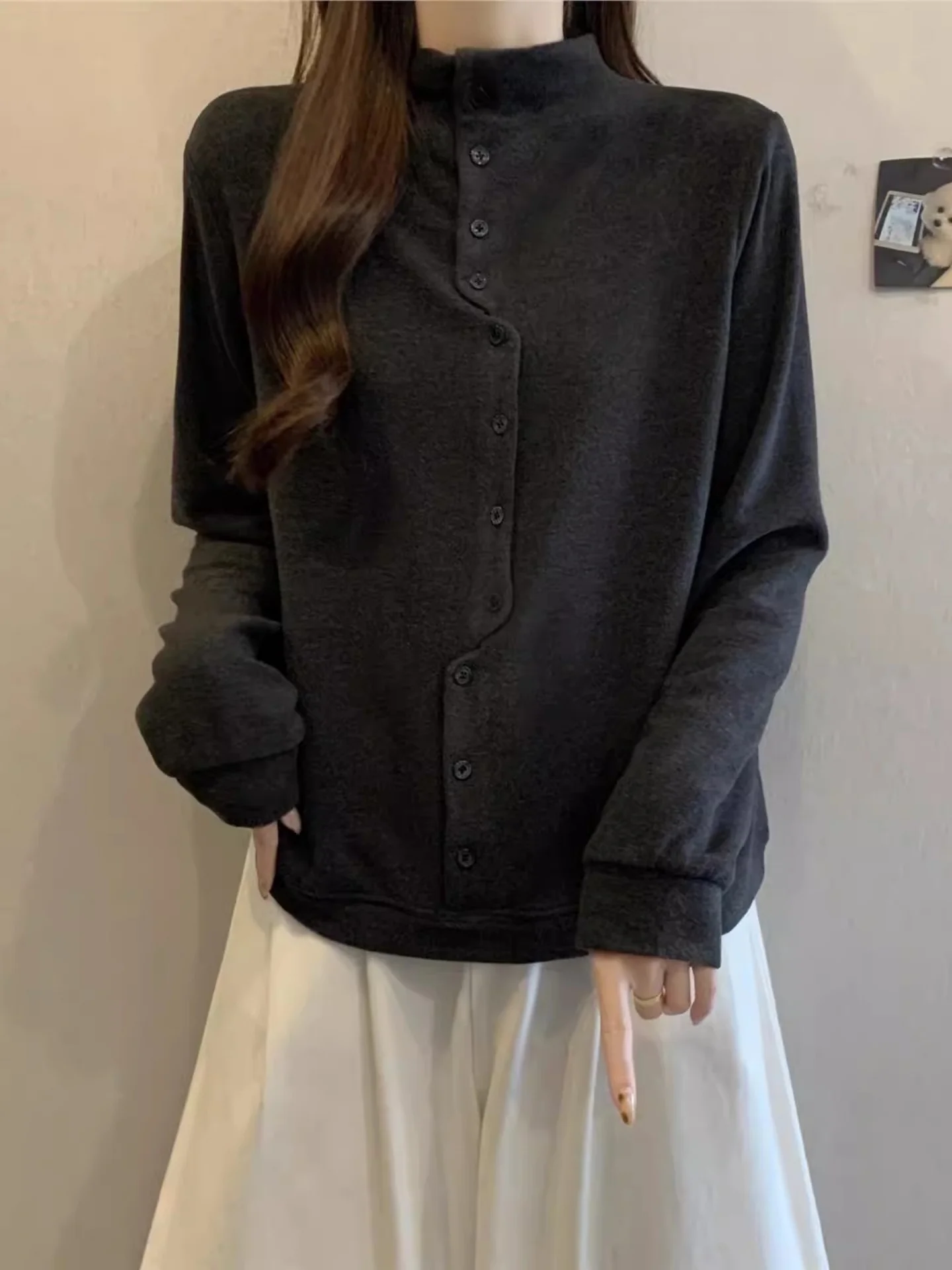 

Loose Long Sve Thermal T-irt Women's plus Size Autumn Winter Cotton Basic Top High Collar Korean Sle Casual Inner Wear
