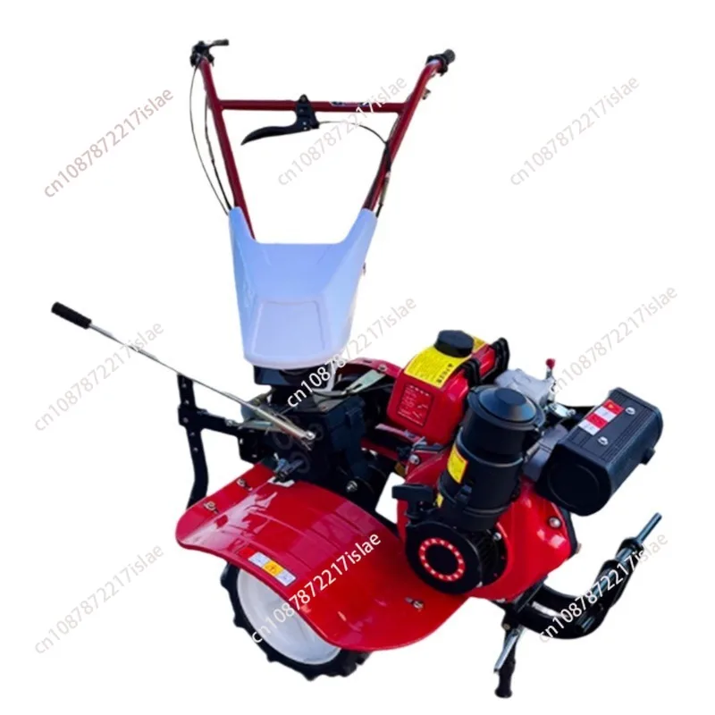 Four-wheel drive direct connection micro-tiller, water and drought dual-purpose hand-held rotary tiller, multi-functional soil