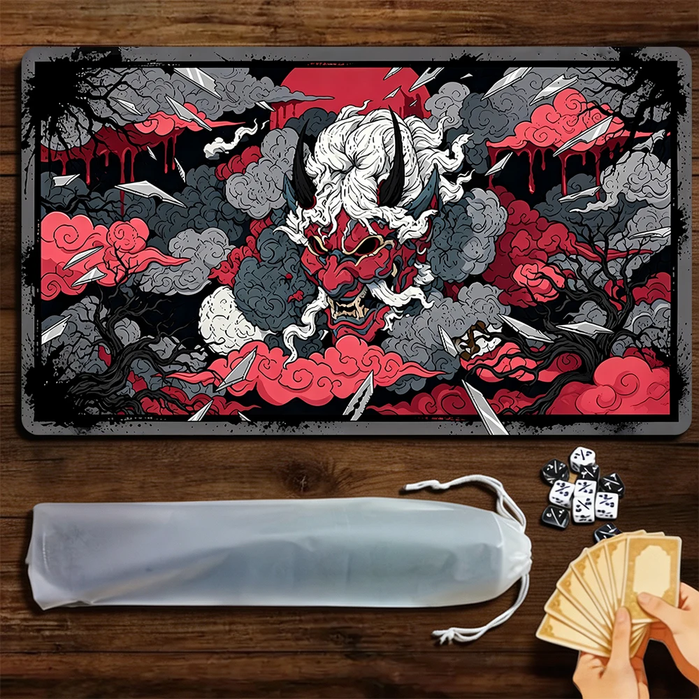 Red-faced Demon TCG Playmat Magic Playmat Gathering Gaming Mat with Stitched Edge Anti-slip base 60X35cm Trading Card Game
