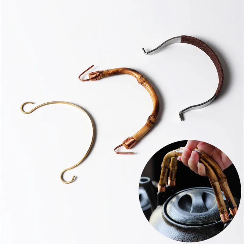 Pottery U-Shaped Teapot Handle Bamboo/Brass DIY Replacement Tea Set Kung Fu Tea Vintage Ceramic Accessories Supplies
