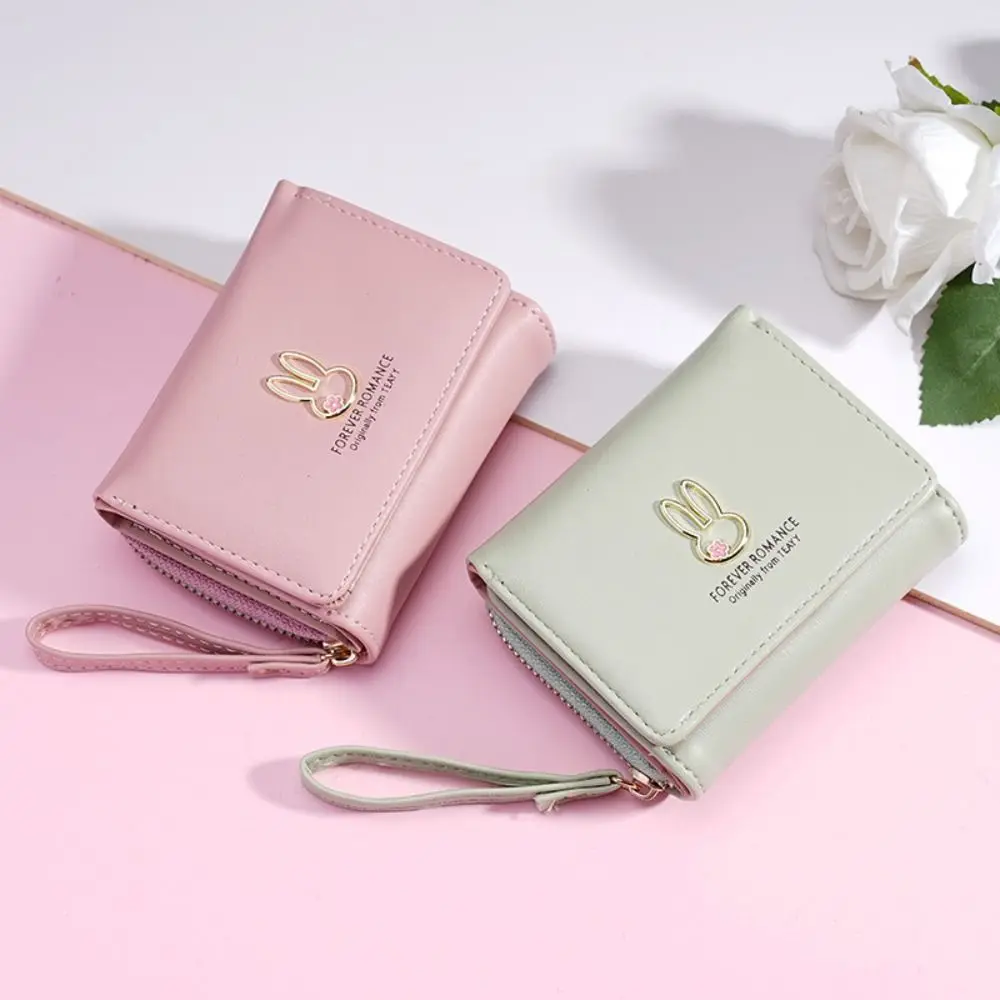 Simple Korean Style Women's Wallet Solid color Multi-Function Three-fold Wallet Handheld PU Leather Short Purse Card Holder