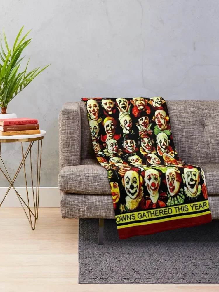 CLOWN CONGRESS; Vintage Circus Advertising Print Throw Blanket Moving Furrys Blankets