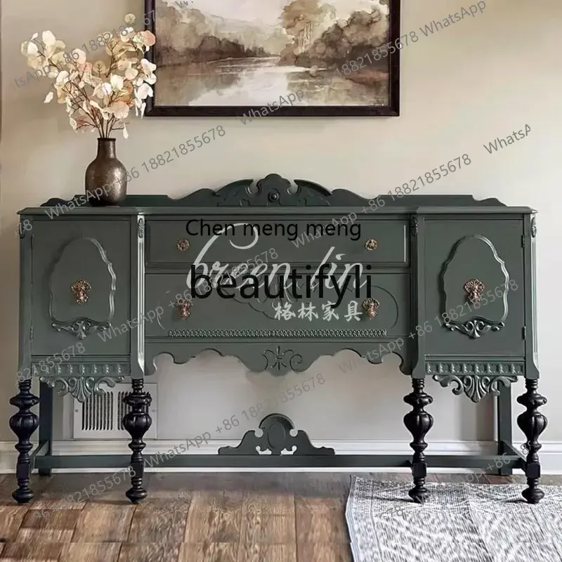 

N178 French retro solid wood entrance decorative cabinet carved dining side cabinet living room storage side cabinet6220