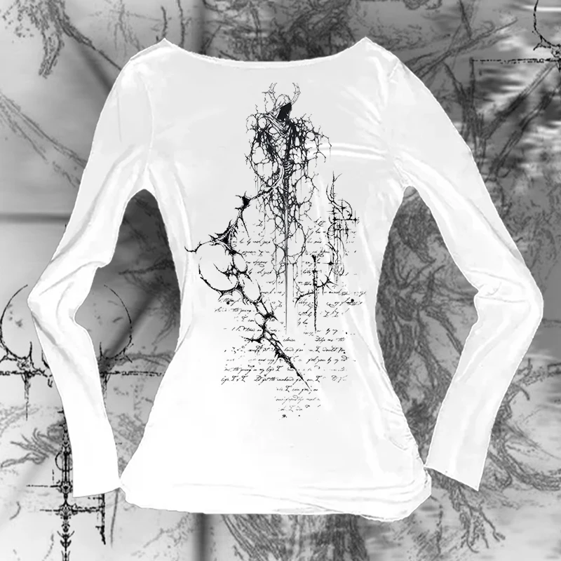 

European and American style Easter new item with printed long sleeved T-shirt top on the back 90s retro Gothic Harajuku Kpop Y2K