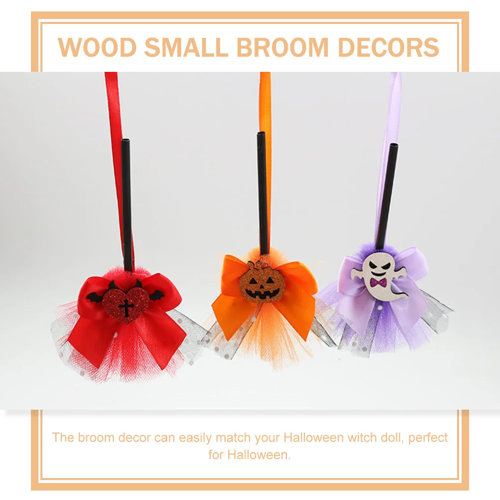 

3Pcs Halloween Hanging Broom Hanging Ornaments Lightweight Creative Broom Decor for Haunted House Halloween Party Supplies