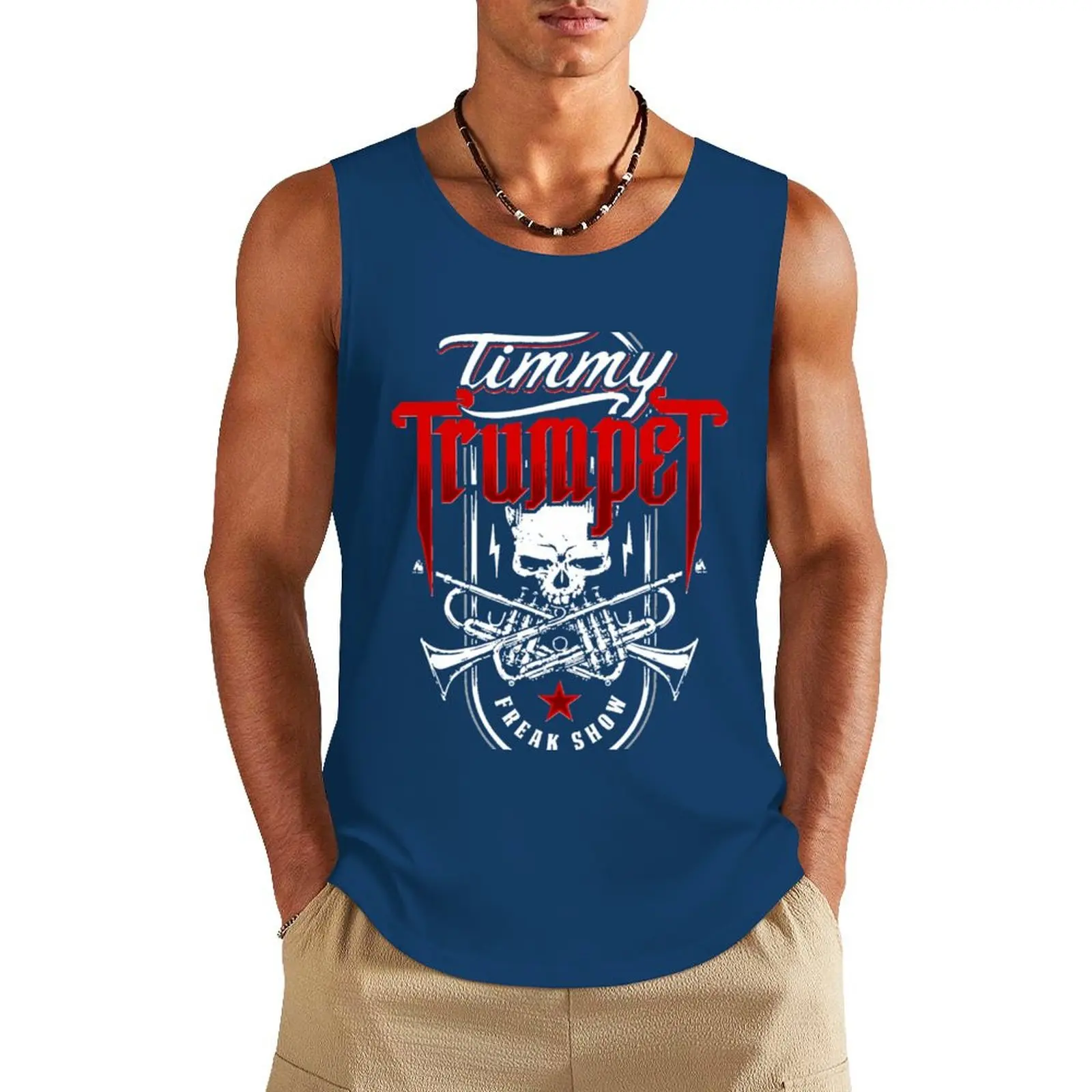 Zomer Heren Sport Tank Tops Timmy Trompet Grafische Gym Training Mouwloos Vest Mode Losse Ronde Hals Dagelijks Casual Mannelijke Tops